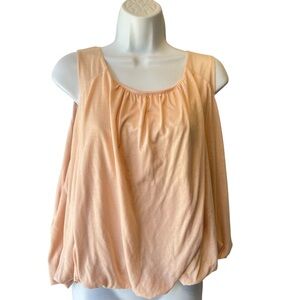 Anthropologie sleeveless blouse 1X Shimmer pink Keyhole tank top Bubble hem